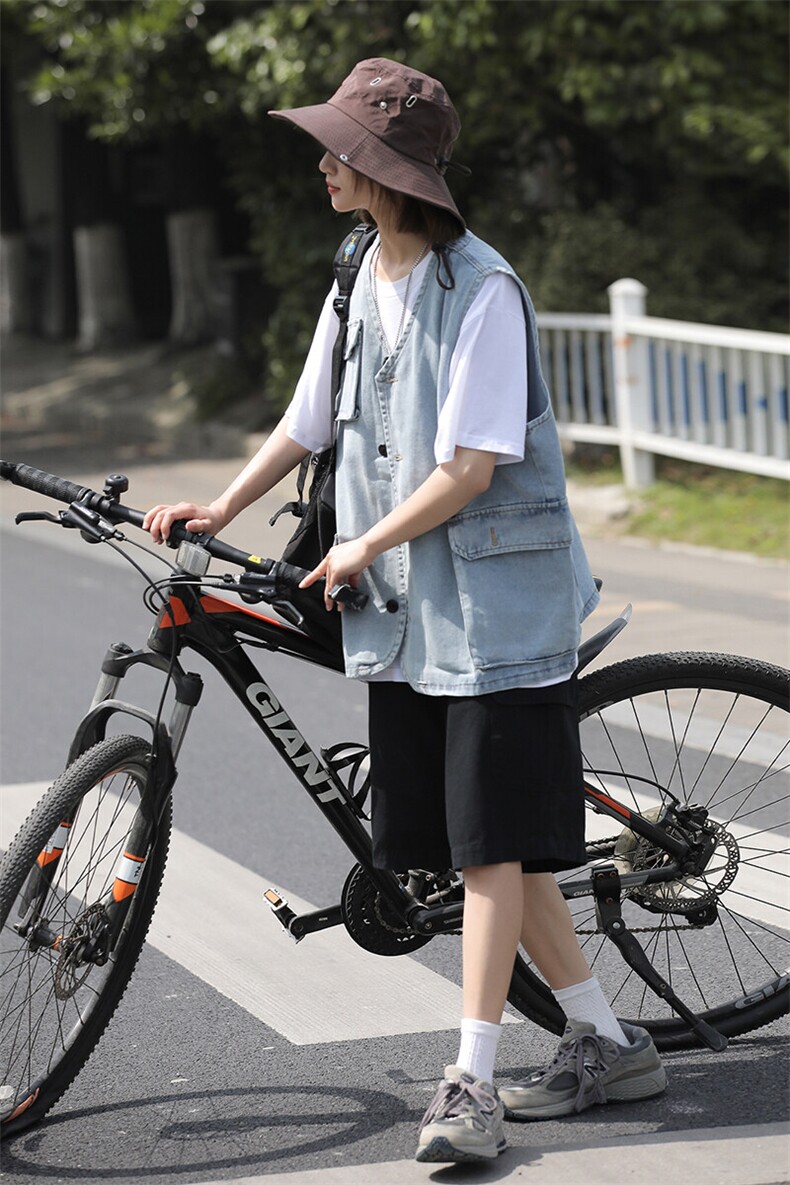 时尚潮牌宽松水洗牛仔马甲港风复古风格无袖坎肩外套HY26TP60控98,女装短外套,电商A102B