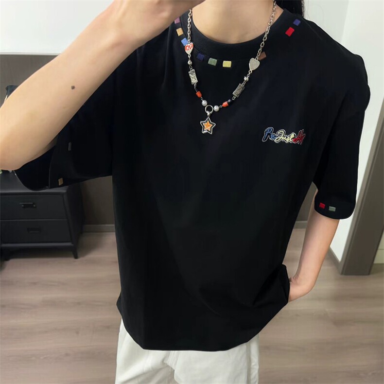 万针全刺绣工艺高品质260克双纱纯棉美式高街短袖T恤特P33,男装T恤,电商A486-1