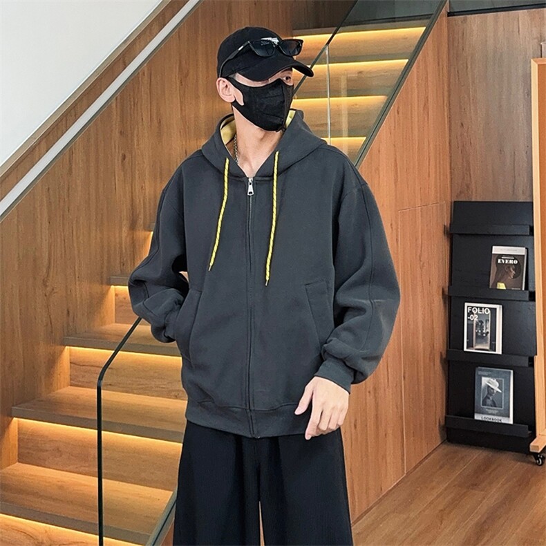 抖音得物二开美式高街重磅结构双层撞色连帽卫衣开衫外套W116，女装短外套，电商A486-1