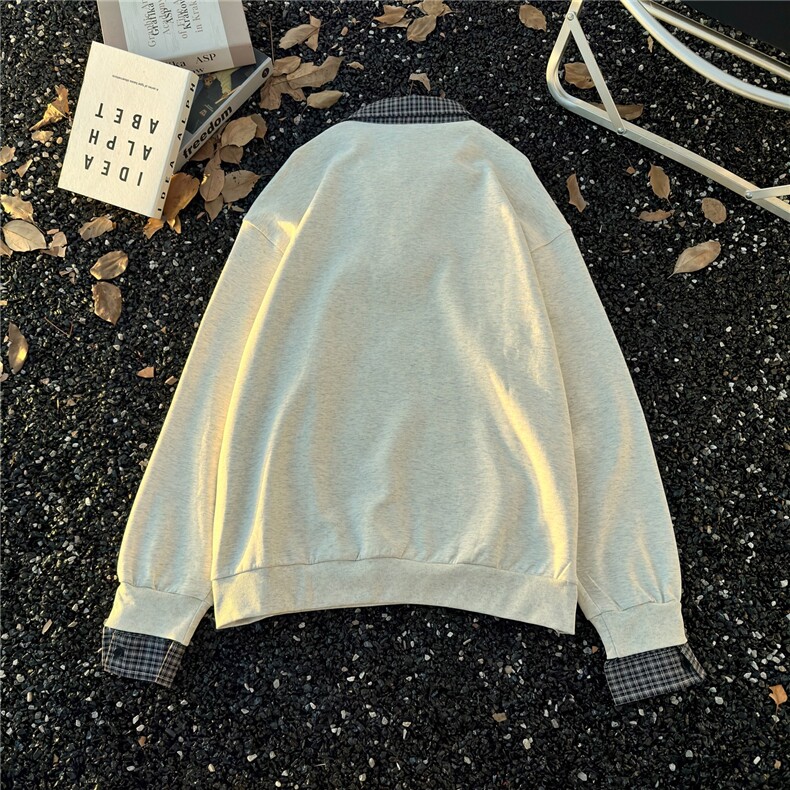 美式学院风假两件半拉链撞色卫衣女宽松慵懒外套T恤WB535-P43,男装T恤,星座412-3