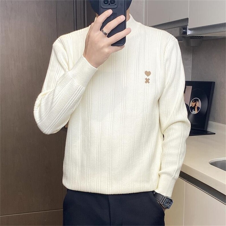 5303-特P55男士韩版修身毛衣秋冬季韩版半高领打底线衣针织衫男款，男装T恤，电商D310B-1