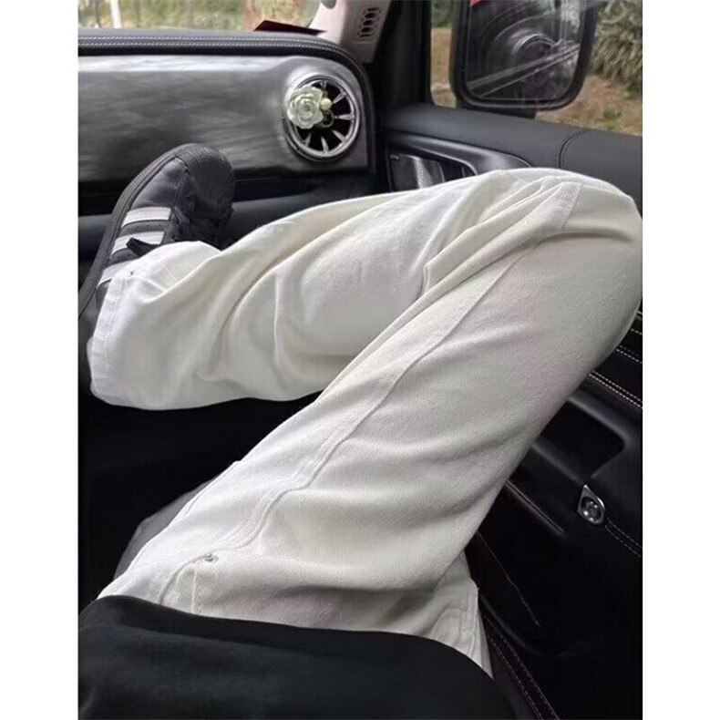 白色直筒牛仔裤男美式高街cleanfit裤子痞帅高级感修身显瘦微喇裤图片