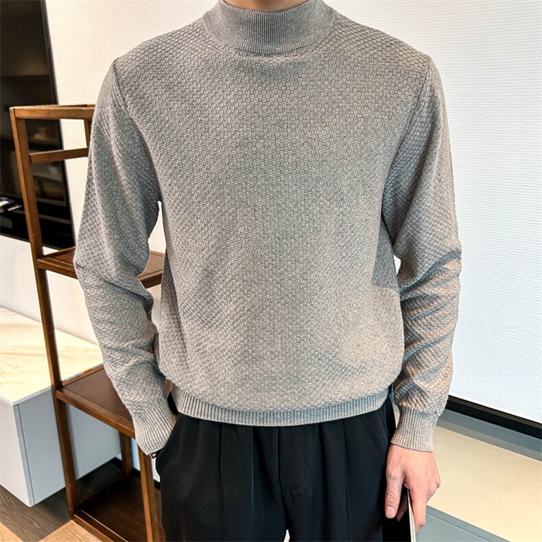 半高领小碎格凹凸感针织男毛衣套头上衣打底衫MY6002-P50,男装T恤,星座1012-1