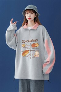 中性风 2026秋季新品半拉链宽松卡通印花卫衣外套-- B208p55控68图片
