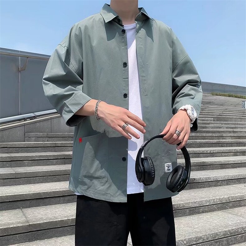 七分袖衬衫男港风日系春季韩版潮流帅气衬衣C139P33,男装衬衫,星座1116-2