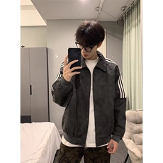 W10727-P60网图现货美式潮牌三道杠皮衣外套PU皮棒球服立领夹克，男装夹克，星座1608