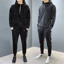 冬季金丝绒卫衣套装男加绒三件套潮流休闲运动外套DS304T，男装卫衣，电商A102
