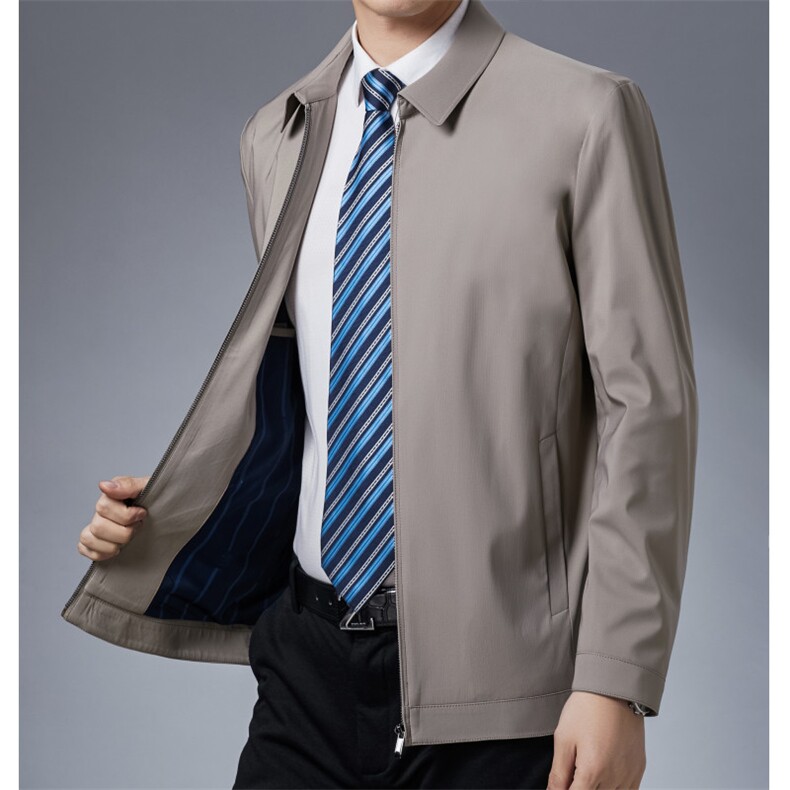 春秋款夹克衫商务翻领夹克男中老年爸爸装简约保暖休闲外套男装，男装夹克，钱塘6003（原4033）