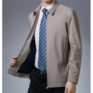 春秋款夹克衫商务翻领夹克男中老年爸爸装简约保暖休闲外套男装，男装夹克，钱塘6003（原4033）