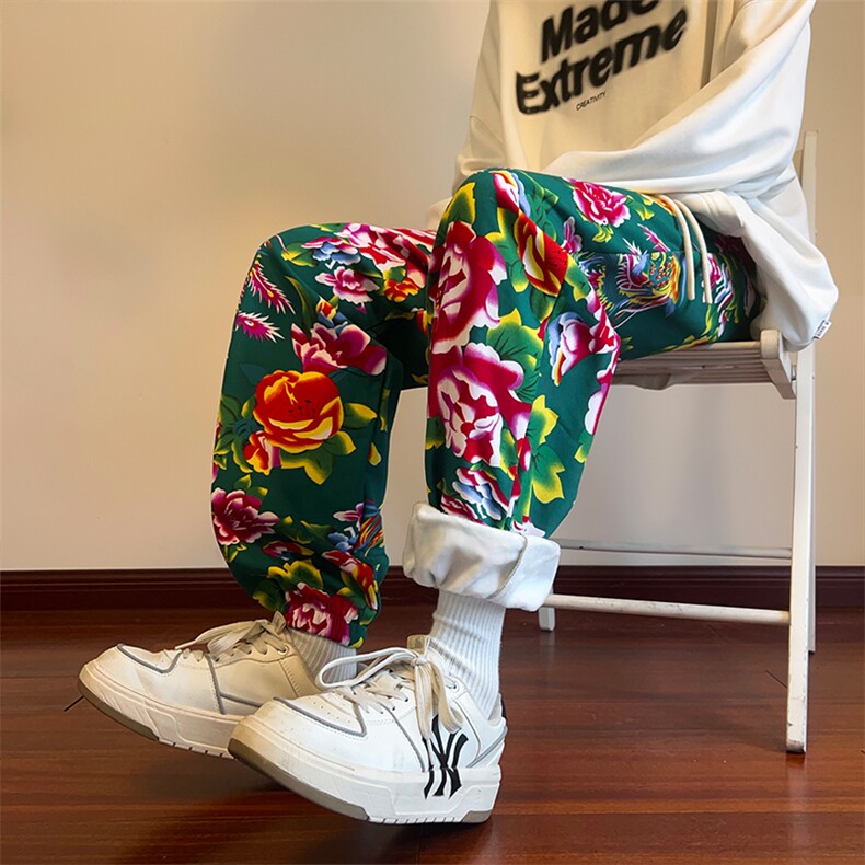 09潮风东北大花加绒裤宽松束脚阔腿裤棉裤潮XZ211-1-K2373-P55，男装棉裤，星座211-1