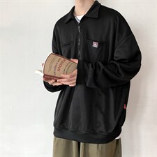 半拉链polo衫卫衣秋冬季加绒加厚上衣潮流ins宽松外套EW2169-P33，男装卫衣，星座512-4