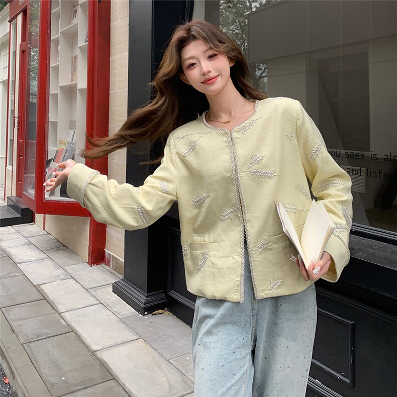 重工钉珠新中式国风短款外套女2025春秋季新款复古高级感圆领上衣,女装短外套,浙宝208A