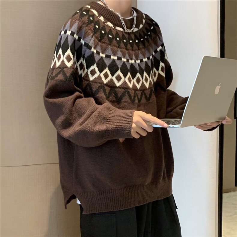 圆领毛衣男港味2023秋季复古日系针织衫M0137P50,男装针织衫/毛衣,星座1116-2