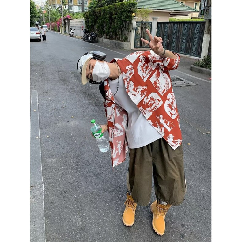 夏季复古满印花短袖花衬衫美式半袖夏威夷衬衣S2235P30,男装衬衫,星座1116-2