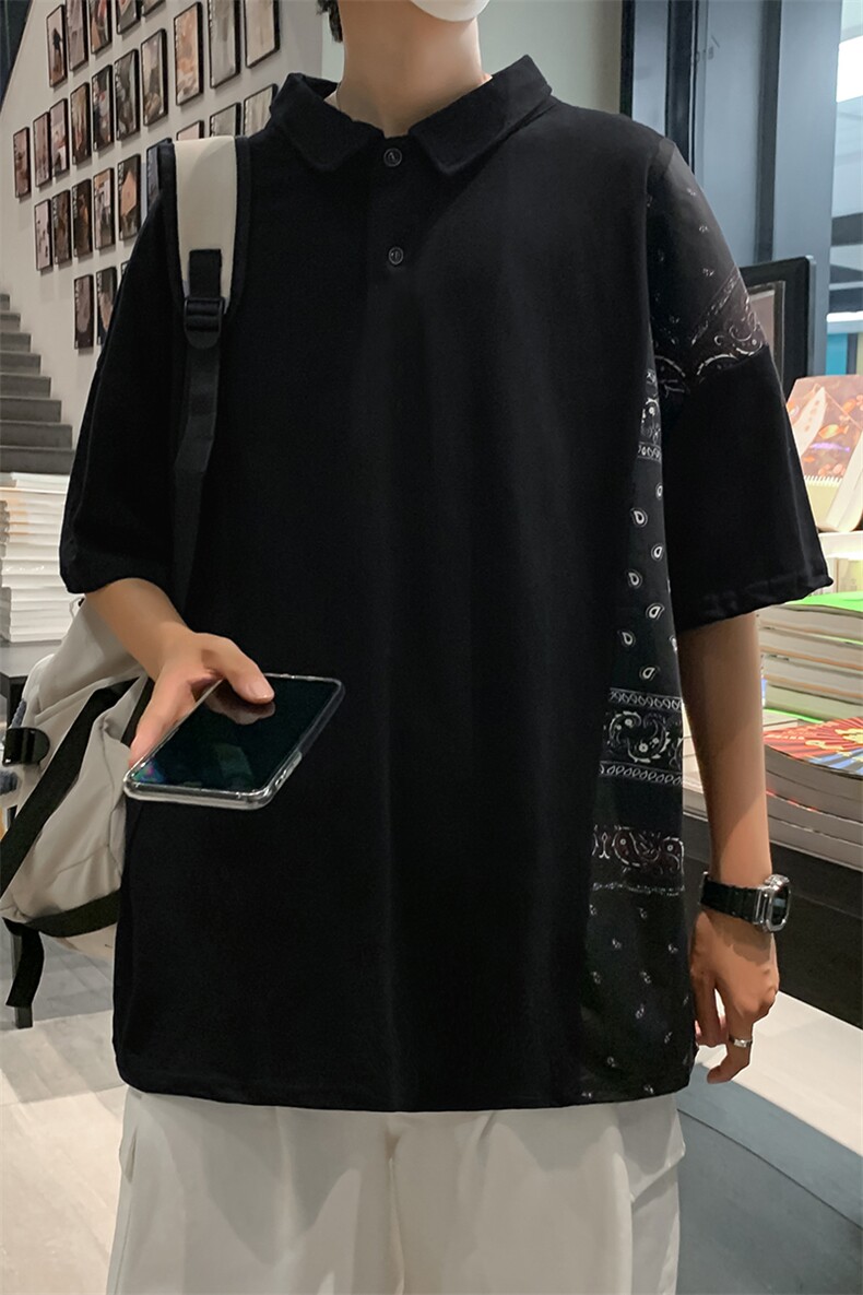 高街腰果花polo衫男短袖夏潮牌潮流ins宽松半袖t恤上衣T687-P30,男装T恤,星座512-2