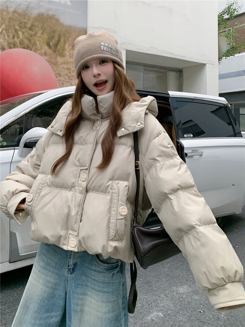 小个子连帽短款羽绒服女冬季新款重工90白鸭绒洋气保暖外套面包服,女装羽绒服,网红馆