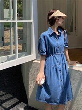 牛仔配丝巾连衣裙，女装连衣裙，肆尔