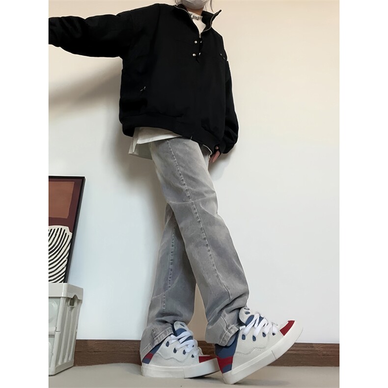 B221美式高街水泥灰弹力直筒牛仔裤LK24146-P60控79加绒P70控99,男装牛仔裤,电商B221