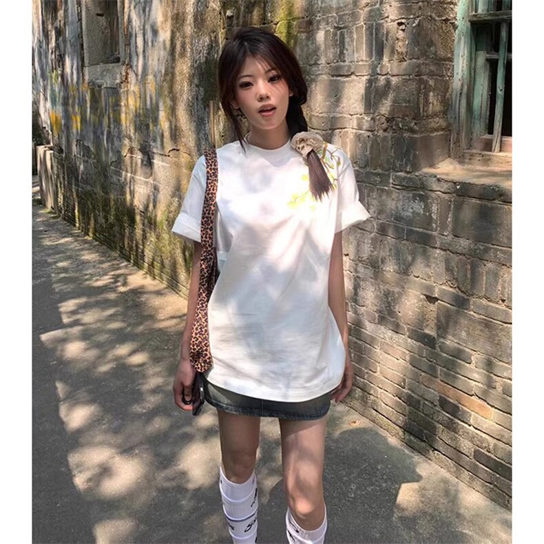 万针全刺绣工艺高品质260克双纱纯棉美式高街罗汉松短袖T恤特P33,男装T恤,电商A486-1