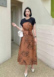现货，人丝撞色连衣裙图片