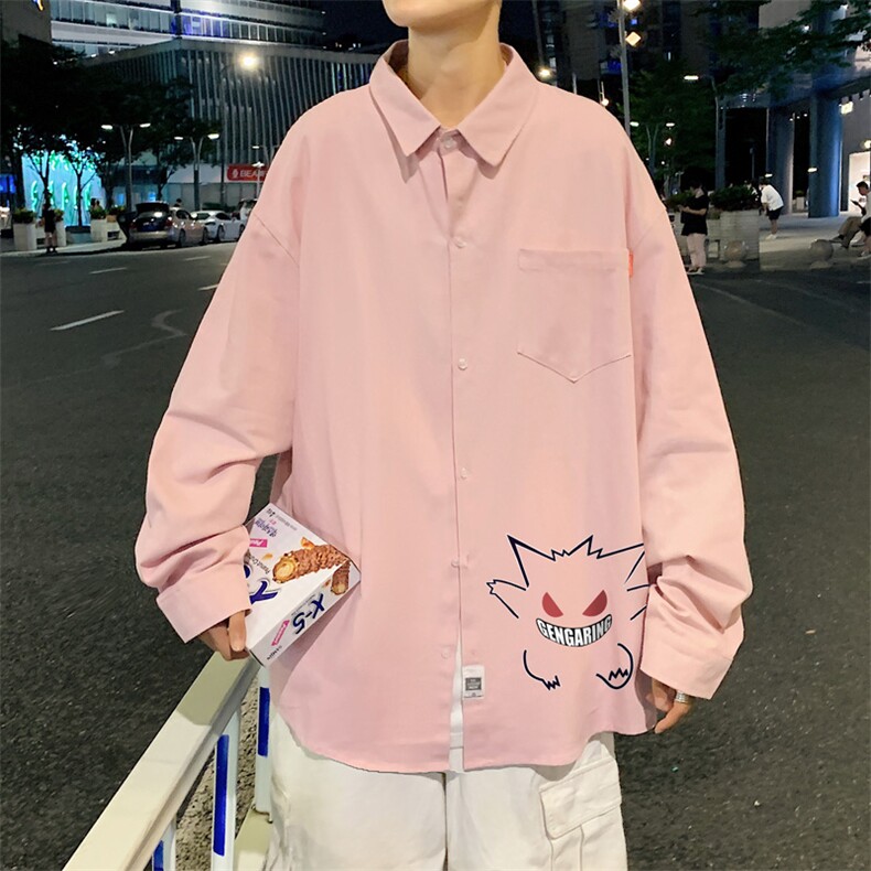 春季长袖衬衫男宽松港风衬衣男外套男CSCS291-P35,男装衬衫,电商B371
