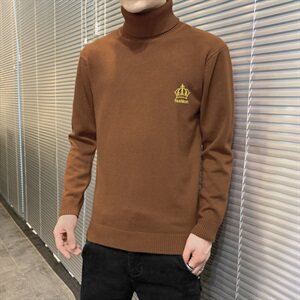 秋冬可翻高领毛衣男皇冠纯色长袖男刺绣毛衫打底针织衫蓝M253P33图片
