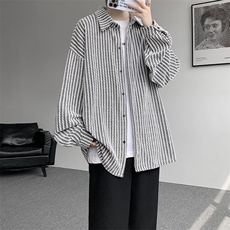 8XL-M鱼骨纹小香风衬衫男生春秋衬衣宽松慵懒垂感外套CS29009P45，男装衬衫，电商B312