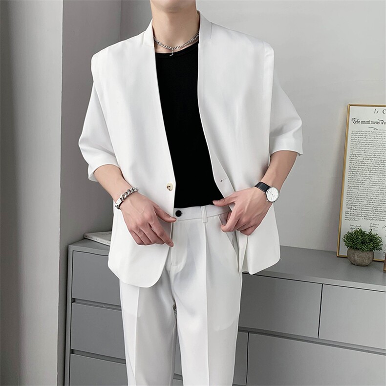 宽松西装套装男帅气宽松西服两件套纯色休闲礼服，男装西服，星座406