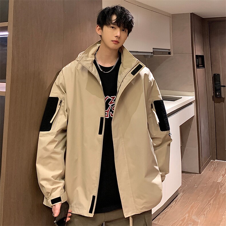 春季新款魔术贴连帽夹克潮流机能风百搭冲锋衣外套CYJK9235-P80,男装夹克,电商A128