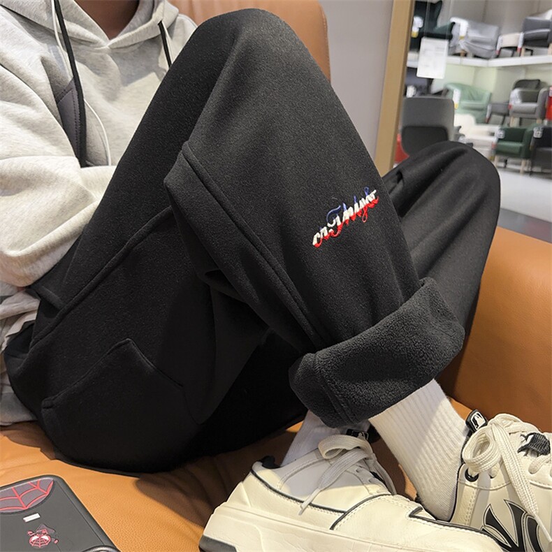 加绒束脚卫裤男冬季潮牌宽松大码休闲长裤加厚24XK66889J特批45,男装休闲裤,电商A042