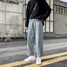 牛仔裤男秋冬直筒宽松阔腿浅色休闲长裤N306P33图片