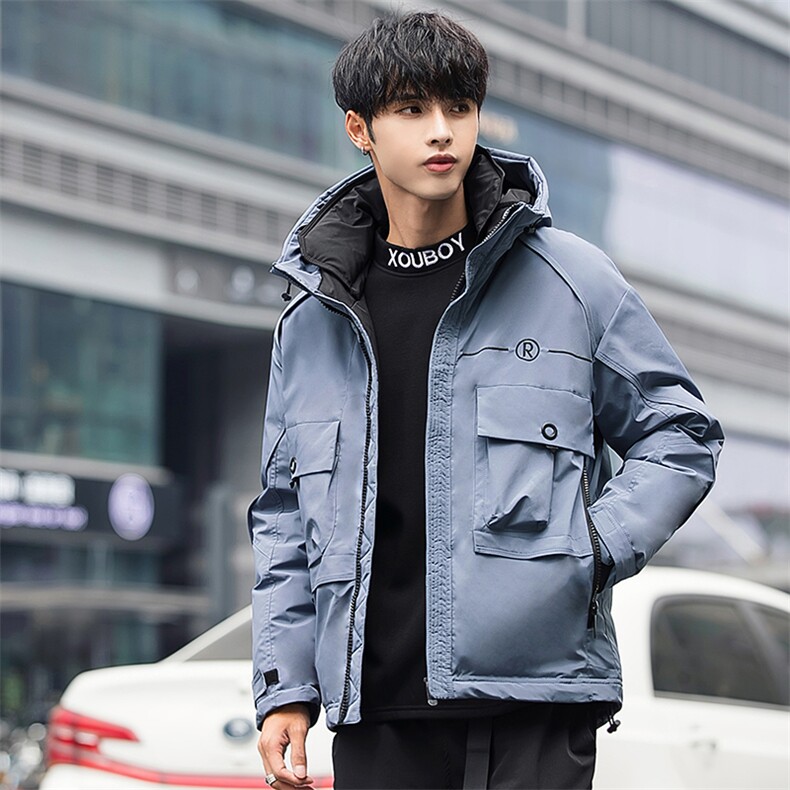 刺绣潮牌连帽短款外套夹克轻薄大码白鸭绒羽绒服学生防风立领修身，男装羽绒服，星座301D-5(原星座1415）