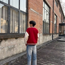 2026美式毛呢刺绣拼接撞色棒球服外套男女春季情侣休闲宽松夹克，男装夹克，星座218-8