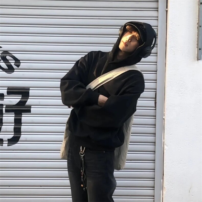 抖音得物高品质二开秋冬美式高街重磅结构辑明线连帽卫衣外套W75,男装卫衣,电商A486-1
