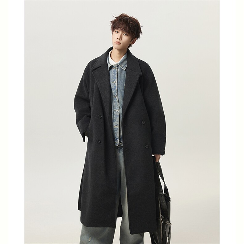 男士秋冬季毛呢外套加厚中长款毛呢大衣痞帅炸街风衣-2635-P128，男装风衣，电商B289