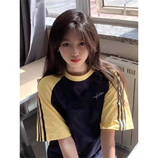 抖音得物品质二开240克宽松纯棉美式潮牌插肩三杠织带短袖T恤，男装T恤，电商A486