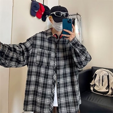 DP01-P39春夏男士时尚格子衬衫韩版宽松长袖潮流休闲外穿衬衣，男装衬衫，电商B323A