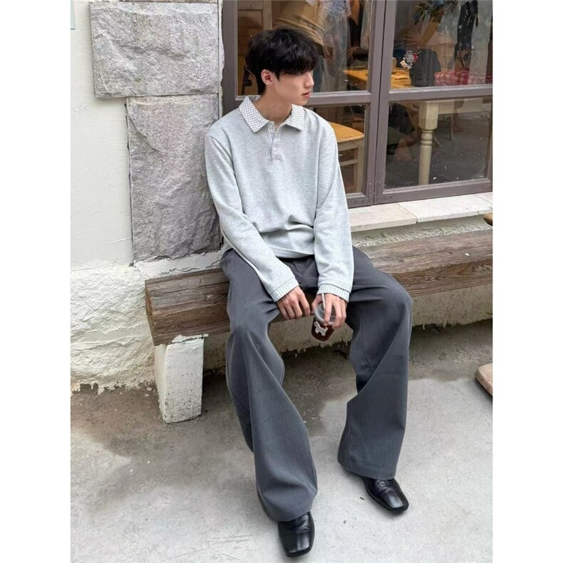 格纹防晒长袖男款重磅t恤cleanfit正肩polo衫老钱风穿搭TXB202,男装防晒衣,星座516A
