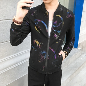 18新款秋装男生青年修身渐变黑色夹克百搭潮流拉链外套JK04-P75图片