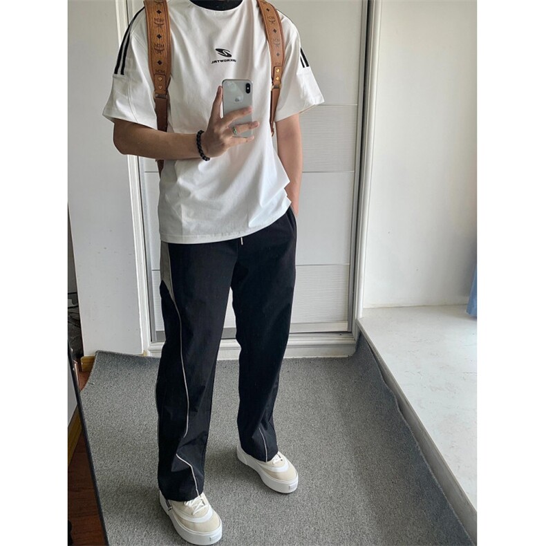 抽绳休闲裤cleanfit设计感小众宽松炸街直筒阔腿裤K108,男装休闲裤,星座1116A（原606A-3）