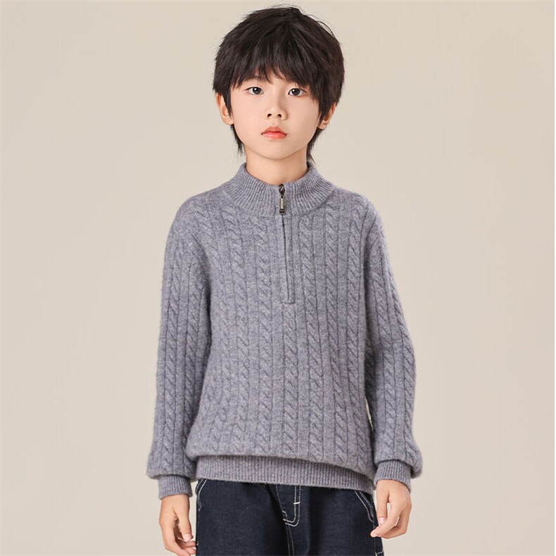 秋冬新款儿童羊绒衫35%羊绒半高领麻花毛衣男女童保暖针织衫，童装儿童羊绒衫，群鹿羊绒