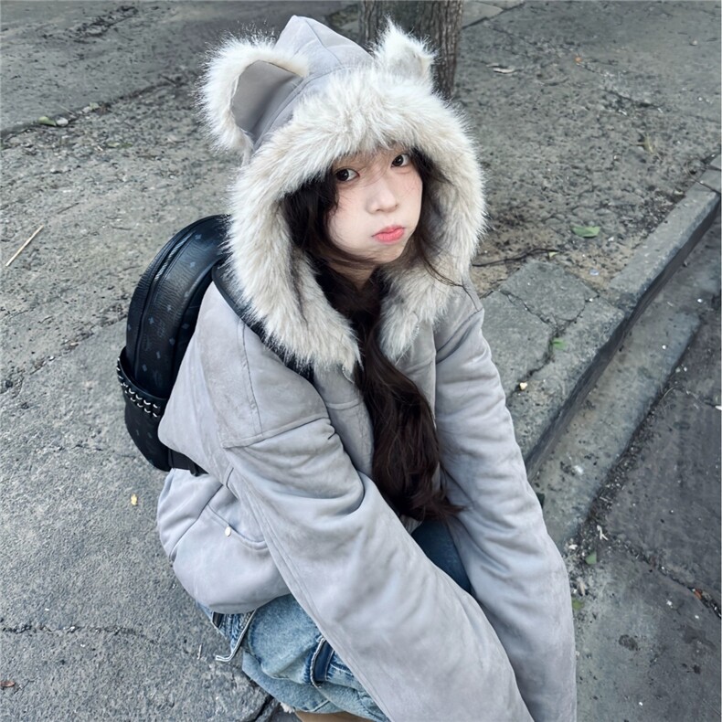 A592-P118麂皮绒猫耳座山雕棉服2025冬季新款美式加厚棉衣外套潮,男装棉衣,星座911