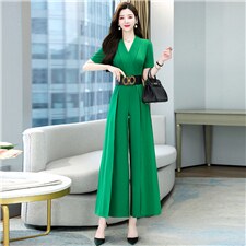 职业连体裤女2024夏季新款时尚高端名媛气质女神范收腰显瘦阔腿裤，女装连体裤，卡杰菲