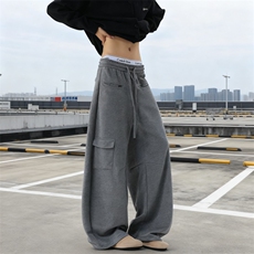 【现货】美式宽松阔腿弯刀解构卫裤口袋男女款潮百搭P42Y20，男装休闲裤，星座1112-1