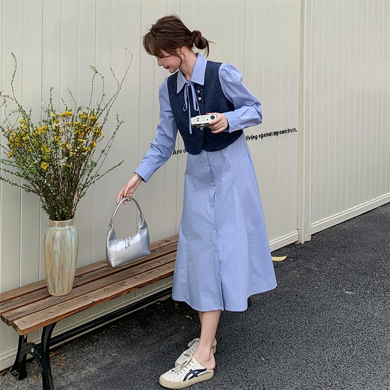 现货-2025年春季新款假两件连衣裙203P155K218,女装连衣裙,浙宝203