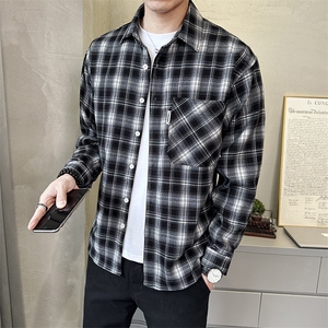 新款美式复古男女磨毛经典格子衬衣外套C1818-P88图片