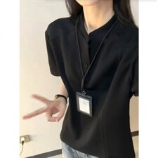 网图-T恤拼接高街痞帅夏季POLO衫正肩中性短袖大码上衣S430-特28，男装T恤，电商A233-1