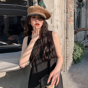 黑色法式背心连衣裙女夏季2025新款高级感气质显瘦赫本风无袖长裙图片
