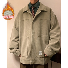 冬款街头复古加棉加厚单排扣棉服男立体贴袋加厚外套J501加棉-P90，男装棉衣，电商A001