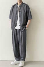 轻熟风风套装男装复古盘扣两件套宽松款A236-TZ82563-P120，男装休闲套装，电商A236
